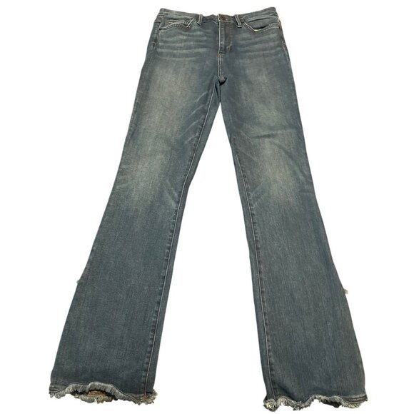 Sam Edelman The Stiletto Boot High Rise Bootcut Jeans Size 29 Blue Denim Frayed - Picture 1 of 7